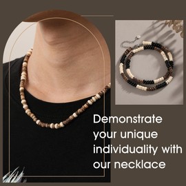 Bead Necklace, Necklaces for Men Teen Boys Summer Beach Gifts Choker Necklace Boho Cocount Husk Beaded Necklaces Adjustable Christmas Jewelry Stocking Stuffers for Teens