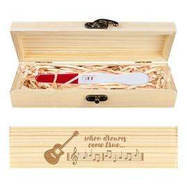 CHGCRAFT Pregnancy Test Storage Box Guitar Music Wooden Pregnancy Announcement Gifts Box with Raffia Band and Lock Announcement Gifts for Dad Husband, 8 x 2 x 1.2 Inches