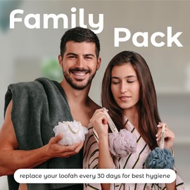 MainBasics MainBasics Bath Shower Loofah Sponge Pouf Body Scrubber Exfoliator Body Wash Sponge (Set of 3, Airy Blossom)