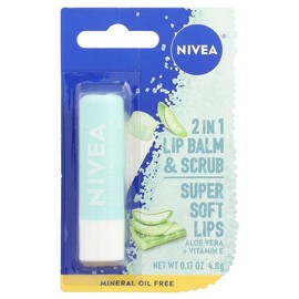 Nivea 2 In 1 Lip Balm & Scrub, Aloe Vera, 0.17 oz (4.8 g)