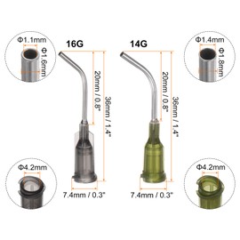 QUARKZMAN Blunt Tip Dosing Needles 14G 16G 45° Curved Dosing Tips 1 Inch End Angled Dispenser Needle with Luer Angle Blunt Needle for Oil or Glue Applicator Olive Grey Pack of 24