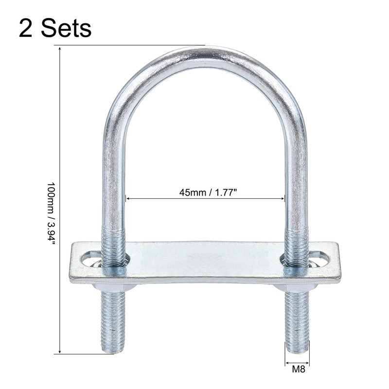 sourcing map Round U-Bolts 2 Sets 1.77"(45mm) Inner Width 100mm