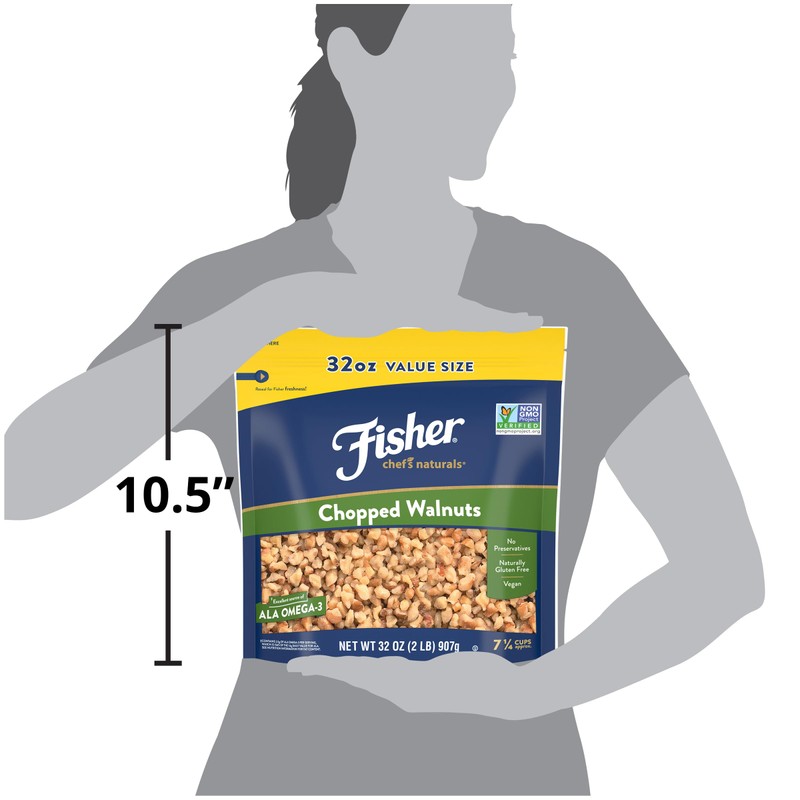 Fisher Chef's Naturals Chopped Walnuts 2 Lb, 100% California Unsalted
