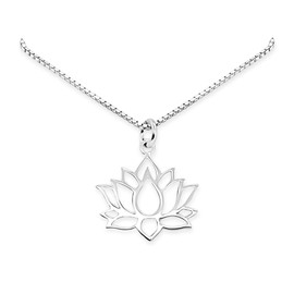 Small and Dainty Sterling Silver Lotus Necklace for Women, Open Lotus Pendant Necklace, Yoga Teacher Gift, New Beginnings Jewelry (18 inches)