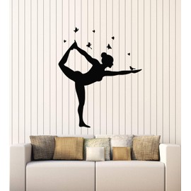 Vinyl Wall Decal Yoga Pose Balance Meditation Room Butterflies Birds Stickers Mural Large Decor (g2060) Black