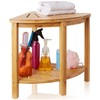 Casafield Bamboo Corner Bench with Storage Shelf, 2-Tier Wooden Bathroom