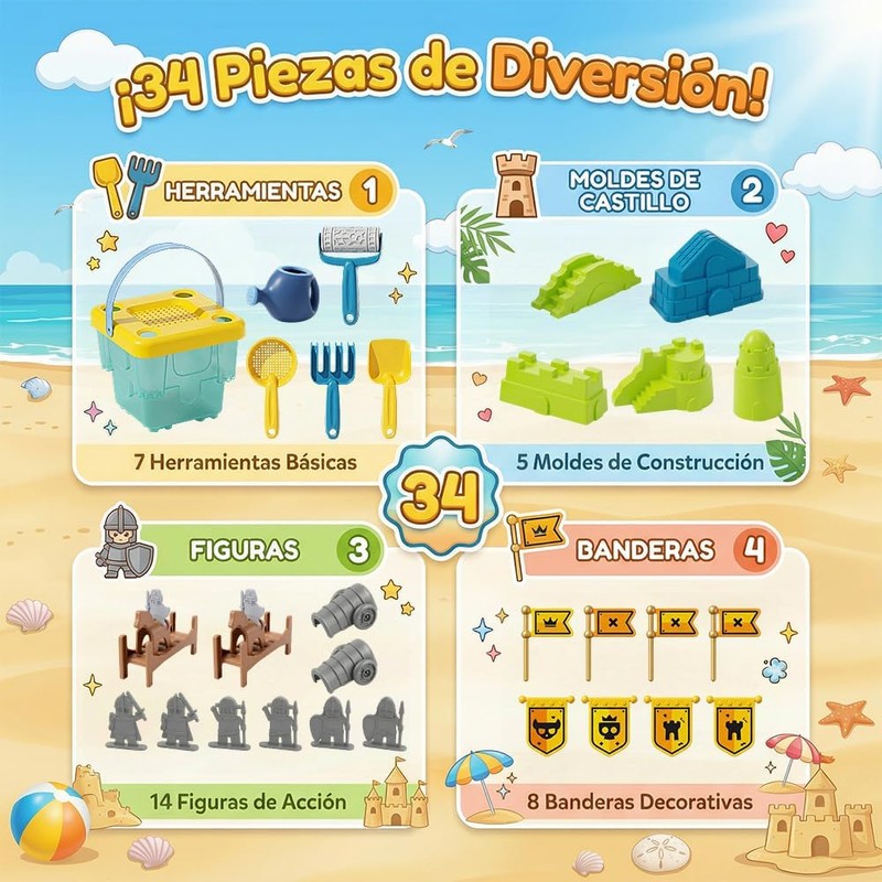 34 Piezas Juguetes de Playa para Niños