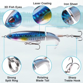 Topwater Fishing Lures for Bass, Whopper Lures Kit Plopping Fishing Lures Floating Swimbait Top Water Bass Lures Kit Rotating Tail Lures for Bass Catfish Pike Perch