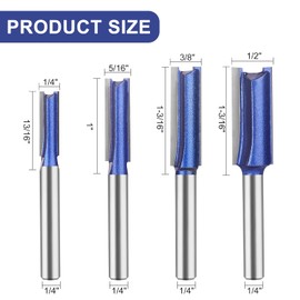 UTRUSTTO Professional Double Flute Straight Router Bits 1/4 Inch Shank, Flush Trim Router Bit Set, Cutting Diameter Respectively 1/4", 5/16", 3/8", 1/2".