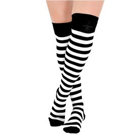 WickedFun® Ladies Gothic Manor Daughter Costume - Adult Gothic Schoolgirl Fancy Dress For Hallloween (Stripe OTK Socks, One Size)
