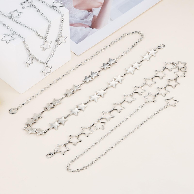 IHFAIO Y2K Chain Belts for Women, Star Waist Chain, Silver
