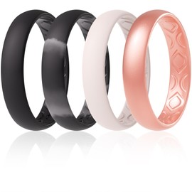 ThunderFit Women Breathable Silicone Promise Rings For Her Wedding Bands - 4mm Wide, 1.5mm Thick, Variety Multipack 1/2/3/4/8
