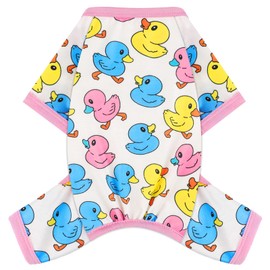 Dog Pajamas Small Sized Dogs Stretchable Summer Dog Clothes Pjs 4 Legs Girl Boy Cute Soft Puppy Outfits Doggie Cat Jammies Jumpsuit Sleeper for Pet (Duck, X-Small)
