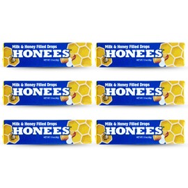 Honees Honey Filled Cough Drops, Milk & Honey- Natural Cough Drops- Sore Throat Relief - Nothing Artificial -Throat Lozenges, Natural Cough Suppressant- Non-GMO (6 Pack, 54 Drops)