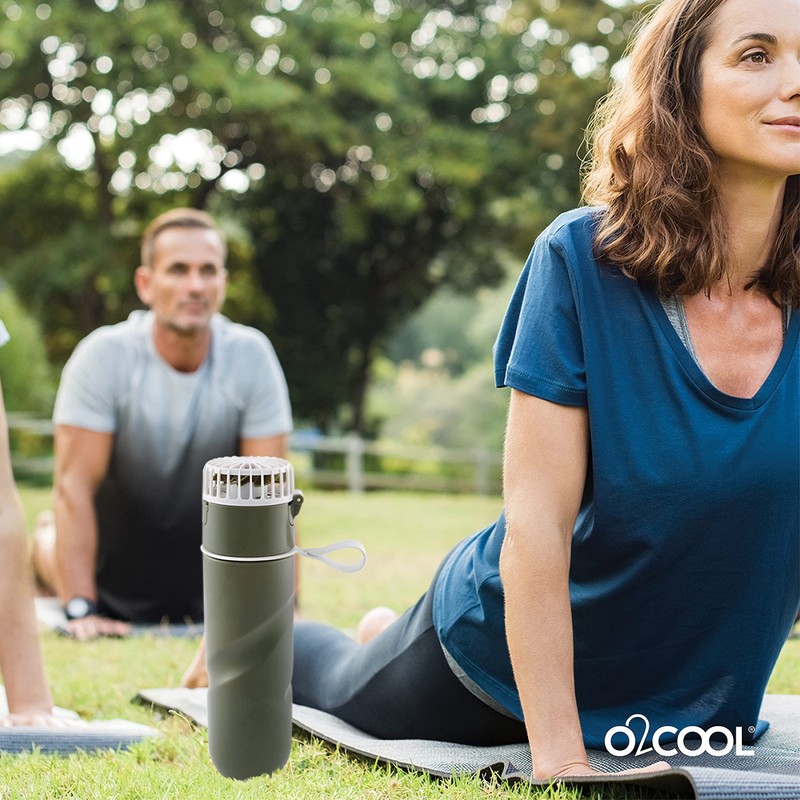 O2COOL Breezy Sip Water Bottle With Removeable Handheld Battery Powered