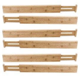 HUJI 6 PCS Bamboo Drawer Dividers Organizers For Bed Room, Bathroom, Kitchen, Garage, Great To Organize Clothes Kitchen Utensils Tools Shirts Socks Towels (3 PACK)