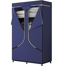 SUOERNUO Portable Wardrobe Closet Clothing Organizer with Dustproof Non-Woven Fabric 34 Inch Clothes Hanging Rack for Bedroom - Color: Blue