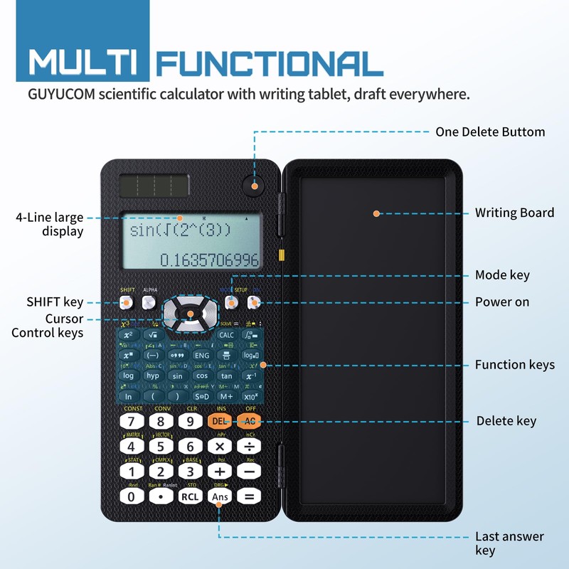 GUYUCOM Scientific Calculator with Notepad, Multiview 4-line Dual Power, School
