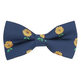 King & Priory Navy Blue Embroidered Sunflower Bow Tie