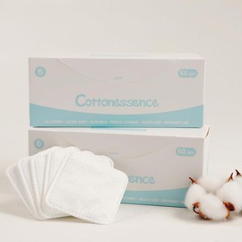 Premium Exfoliating Cotton Pads (60 Count, Pack of 2) - 100% Cotton, Extra-Soft and Lint-Free, Durable Squares for Facial, Lip, and Eye Makeup Removal