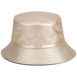 Joylife Metallic Bucket Hat Trendy Fisherman Hats Unisex Reversible Packable Sun Cap, Gold 2