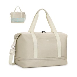 ECOHUB for Ryanair Cabin Bags 40x20x25, Expandable Underseat Hand Luggage Bag, Foldable Carry On Bag with Removable Wet Pocket, Water-Resistant Overnight Hospital Weekend Bag for Women (Beige)