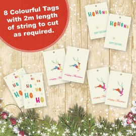 Christmas Wrapping Paper. 8 XL Sheets (50 x 70cm). Deer & HoHoHo designs. Gift Wrap Twin design pack with matching Tags. Cutting grid on reverse.