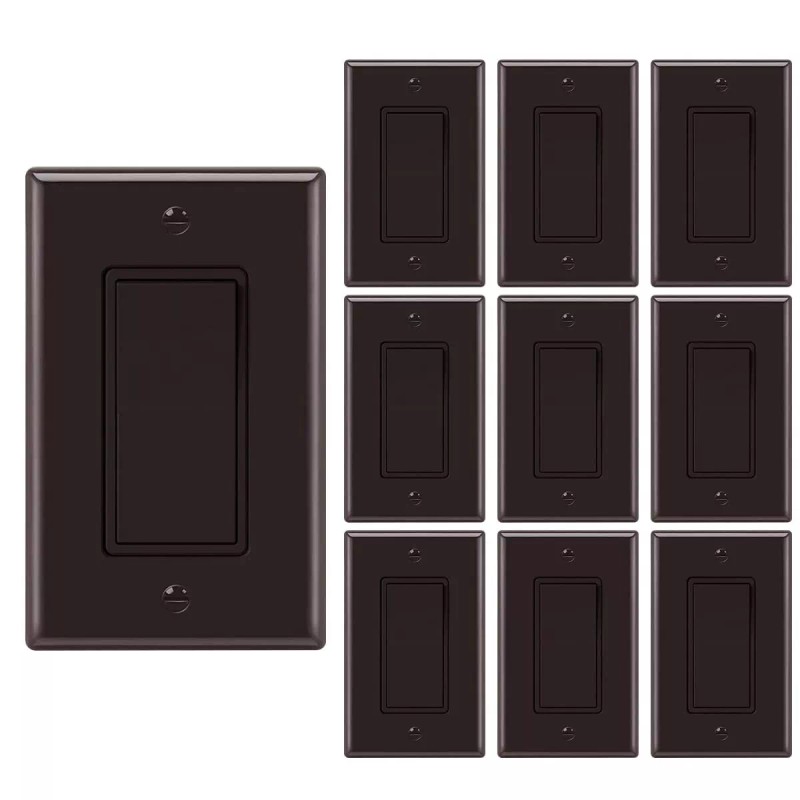 Smart-us 10 Pack Decora Light Switch Brown, Single Pole Paddle