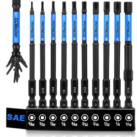 10-Piece Impact Allen Key Drill Bit Set - 4-Inch Long Hex Bit Set (SAE), Magnetic Head, S2 Alloy Steel, 1/4'' Hex-Shank, for DIY Furniture Assembly & Car Repairs, by DCWecher