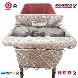 Soft Pillow Attached 2-in-1 Shopping Cart and High Chair Cover for Baby~Padded~Fold'n Roll Style~Portable with Free Carry Bag (Grid)