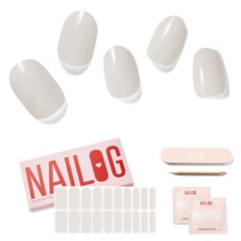 NAILOG Semi Cured Gel Nail Strips (20 Extra Long Polish Stickers/Wraps) │ Glossy & Long Lasting Soft Gel Finishing (Blanc)