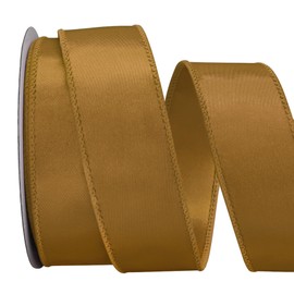 Maclemon 1.5 inch Antique Gold Wired Satin Ribbon Double Face Wired Ribbons for Christmas Tree Wreaths Bows Making Wedding Decor Decor Crafts 10 Yards