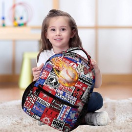 ZCJB-WSRY Baseball Backpack for Kids Girls Boys School, 16 Inches Cool Baseball Theme Bookbag, Adjustable, Lightweight, Large Capacity, Colorful Sport Ball Backpack for School