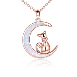 YFN Cat Necklace Sterling Silver Jewelry for Women Cat Jewelry Gifts for Cat Lovers, Sterling Silver, Cubic Zirconia