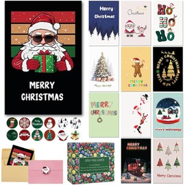 Christmas Cards Boxed with Envelopes and Sticker, 12 Assorted Designs Bulk Merry Christmas Greeting cards,Set of 24 Cute Blank Christmas Cards tor Sending Warm Wishes to Friends Families(4 x 6 in)