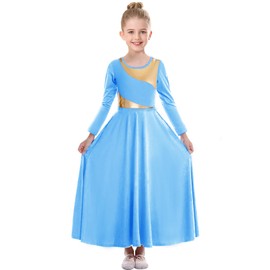 ZYACTU Girls Praise Dance Dress Metallic Block Irregular Liturgical Worship Church Choir Costumes Lyrical Dress Tag 140,Light Blue