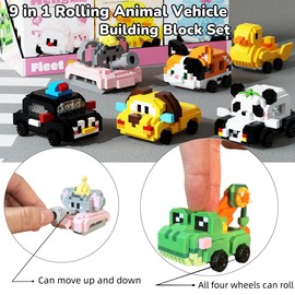 SUISUILE 9 in 1 Animal Car Micro Building Blocks Set – Rolling Building Block Toys, Building Blocks for Adults & Kids, Great for Birthday Party Favors, Classroom Rewards, and Educational Prizes