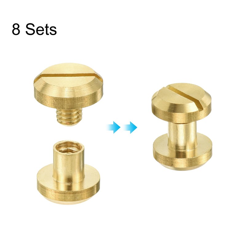 sourcing map 8Pcs Brass Chicago Screw, 5mm Concave Leather Rivets