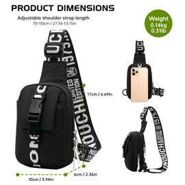 Long Keeper Lightweight Chest Bag Small Women's Men's Sling Bag Shoulder Backpacks Shoulder Bag Small Crossbody Bag for Cycling Travel Outdoor, Black (white letter shoulder strap)