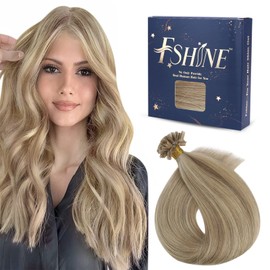 Fshine Real Hair Keratin Bondings 1 g Per Strand Straight Hot Fusion Real Hair 16 Inches 40 cm Colour 16 Golden Blonde Highlight with 22 Light Blonde Nail Tip Hair Extension 50 g