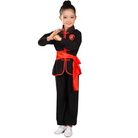 YEMYIQZ Kids Kung Fu Clothing Traditional Tai Chi Uniforms for Boys Girls Chinese Martial Art Wing Chun Long Sleeve Tang Suit (US, Alpha, Small, Regular, Black)