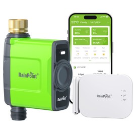 RAINPOINT Irrigation Computer WiFi with Antenna Gateway and Brass Inlet IP65 Irrigation Control with App / Voice Control Weather Based Automatic Watering System for Garden