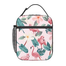 cromcu Insulated Lunch Box for Girls Women Kids Flamingo Lunch Box for Work,Picnic,School,Travel,Hiking, Beach or Fishing Polyester Flamingo Lunch Bag Flamingo Palm Floral