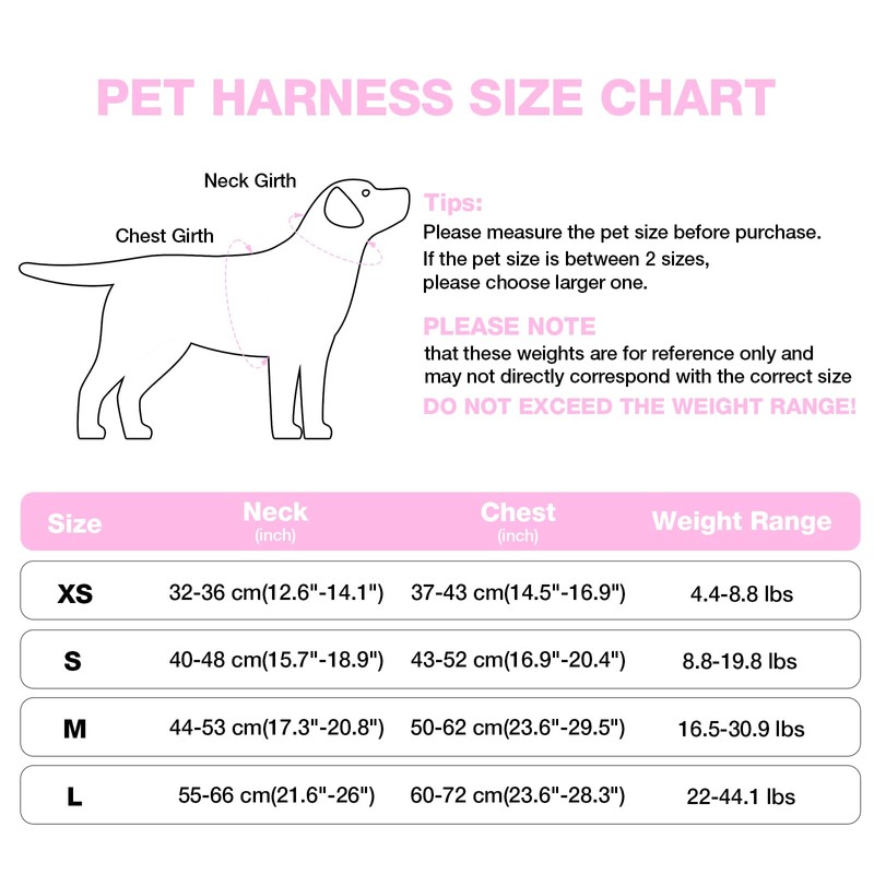 Feycig Dog Harness for Small Dogs, Anti-Pull Adjustable, Reflective Harness,