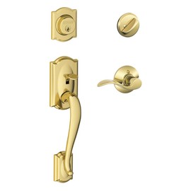Camelot Single Cylinder Handleset and Left Hand Accent Lever, Bright Brass (F60 CAM 505 Acc 605 LH)