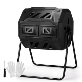 42-Gallon Dual Chamber Outdoor Compost Tumbler Black Rotating Batch Composter Aerator for Compostingtitle: default title