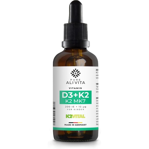 Alivita Vitamin D3 + K2 for Children 20 ml 600 Drops (K2VITAL® by Kappa) - Laboratory Tested in MCT Oil - High Dose