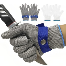 GOL-SIV ANSI A9 Cut Resistant Glove,Stainless Steel Mesh Metal Glove,Food Grade for Kitchen Cooking, Butcher Meat Cutting, Oyster Shucking, Mandoline, Fishing,M,2 pcs