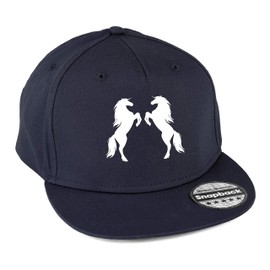 Hippowarehouse Two Horses Snapback hat Premium Printed 5 Panel Flat Peak Cotton OneSize Adults French Navy