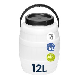 Garronda GD-0086 12 Litre Container with Lid, Feeding Bin, Wide Neck Barrel, BPA-Free, Small Barrel Water Box with Lid, Ideal as a Transport Box, Safe Storage and Storage, White
